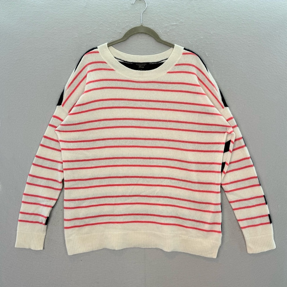 Charter Club Luxury- women’s‎ 100% Cashmere striped crewneck sweater top cream L